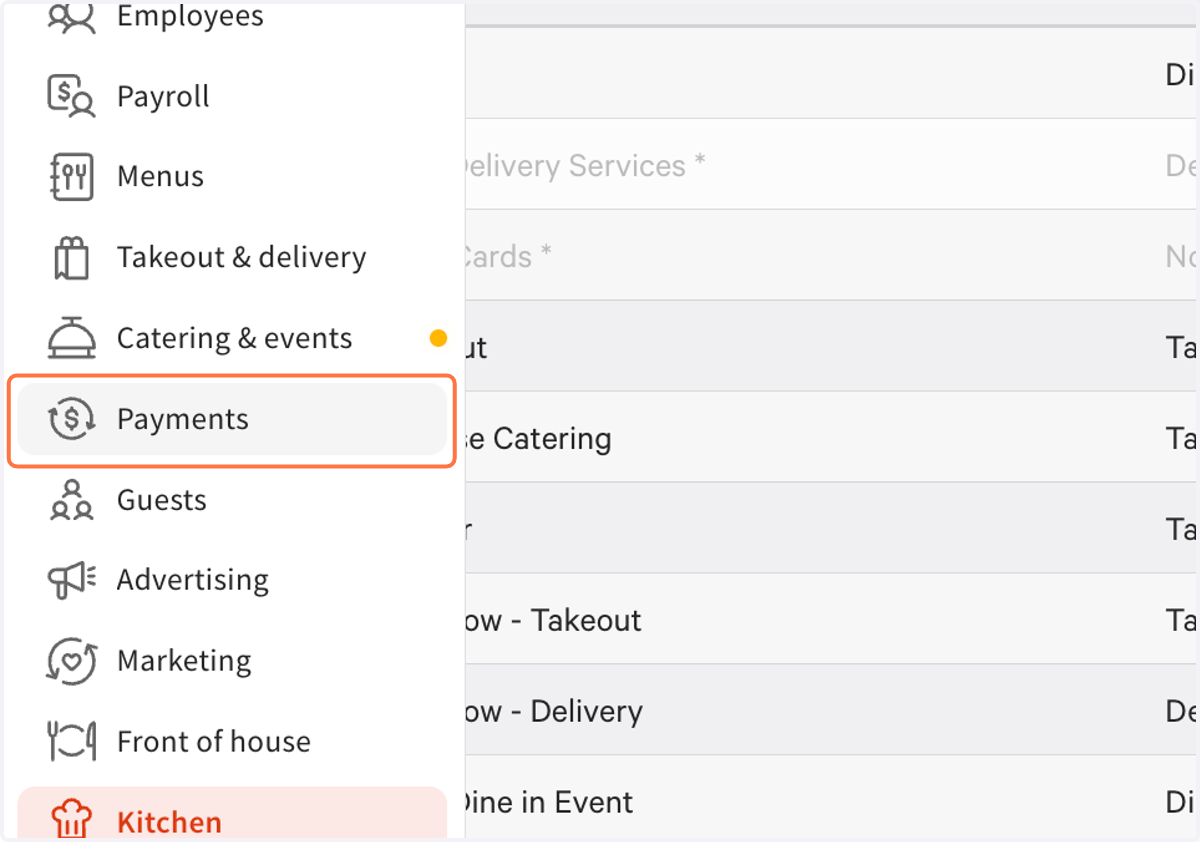 Now, navigate to Payments on the left sidebar