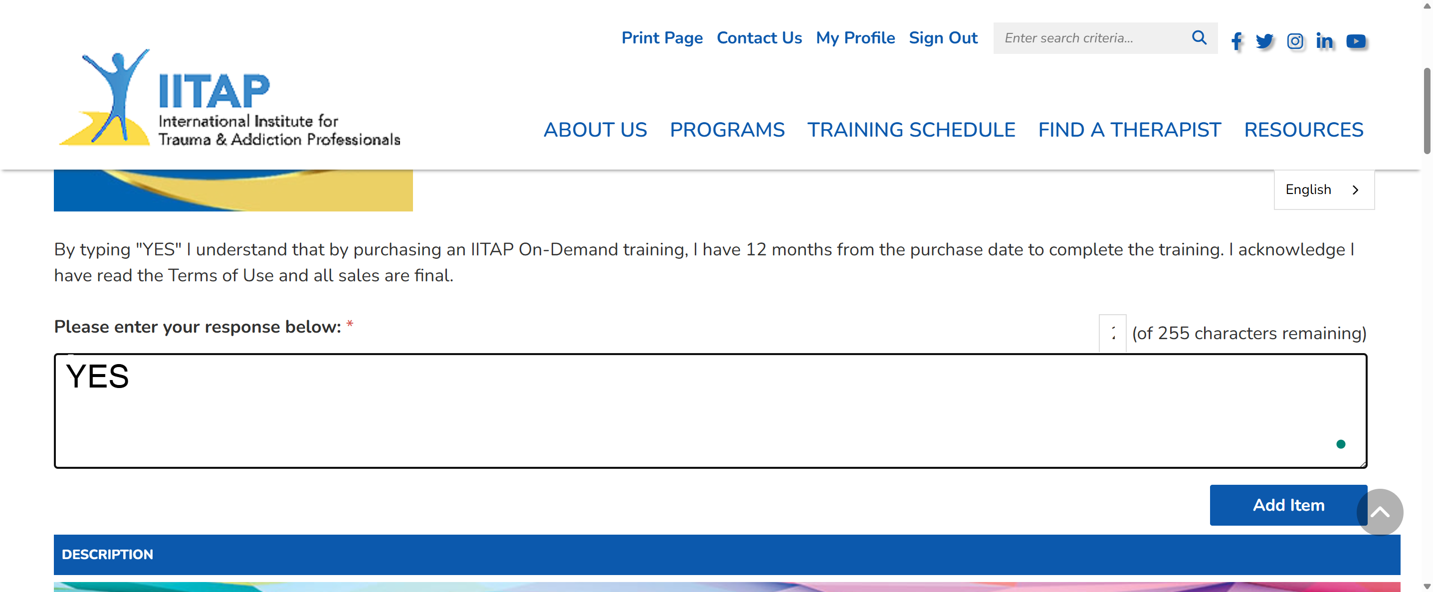 Type Yes in text field