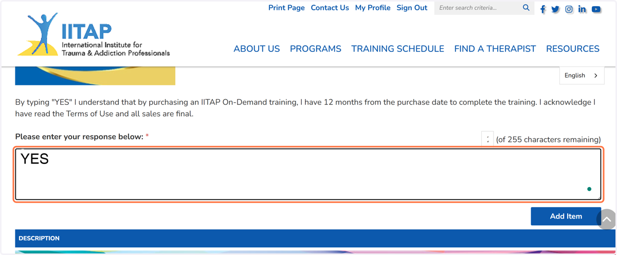 Type Yes in text field