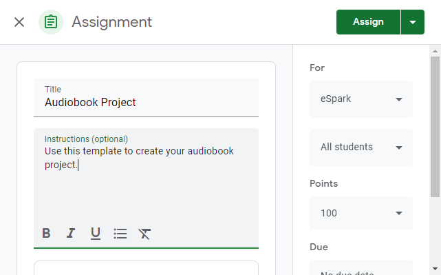 Add in instructions for the students to follow