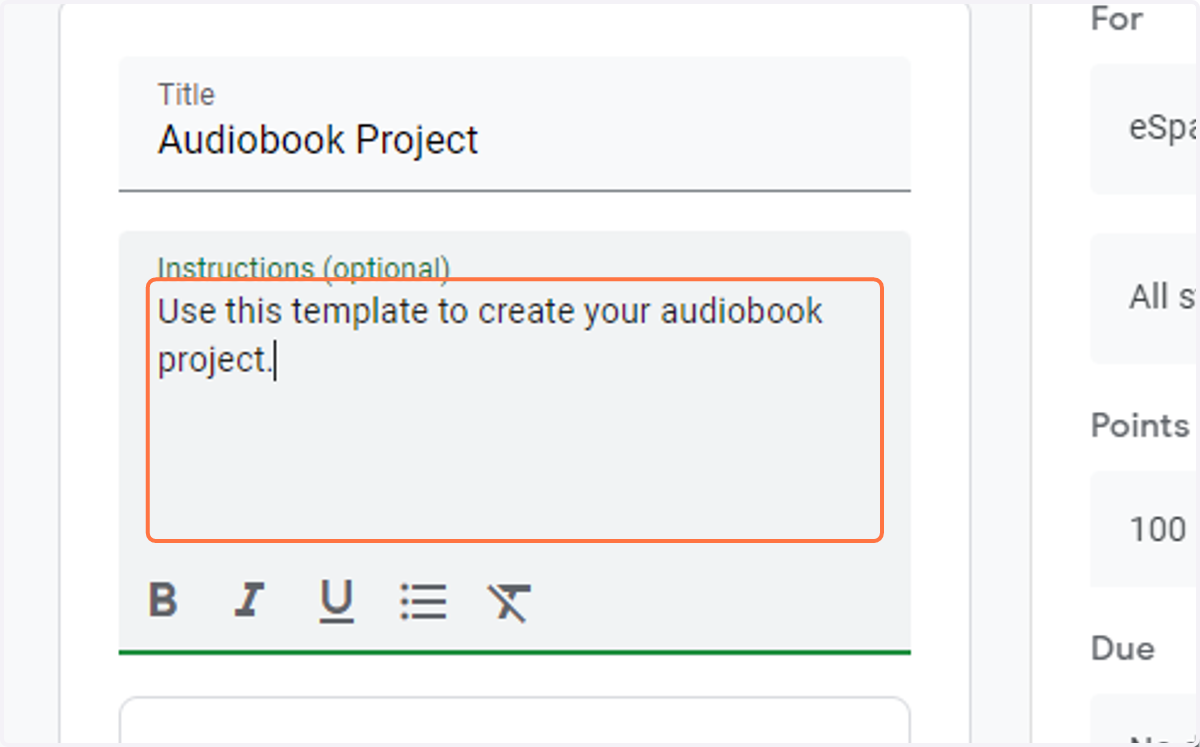 Add in instructions for the students to follow