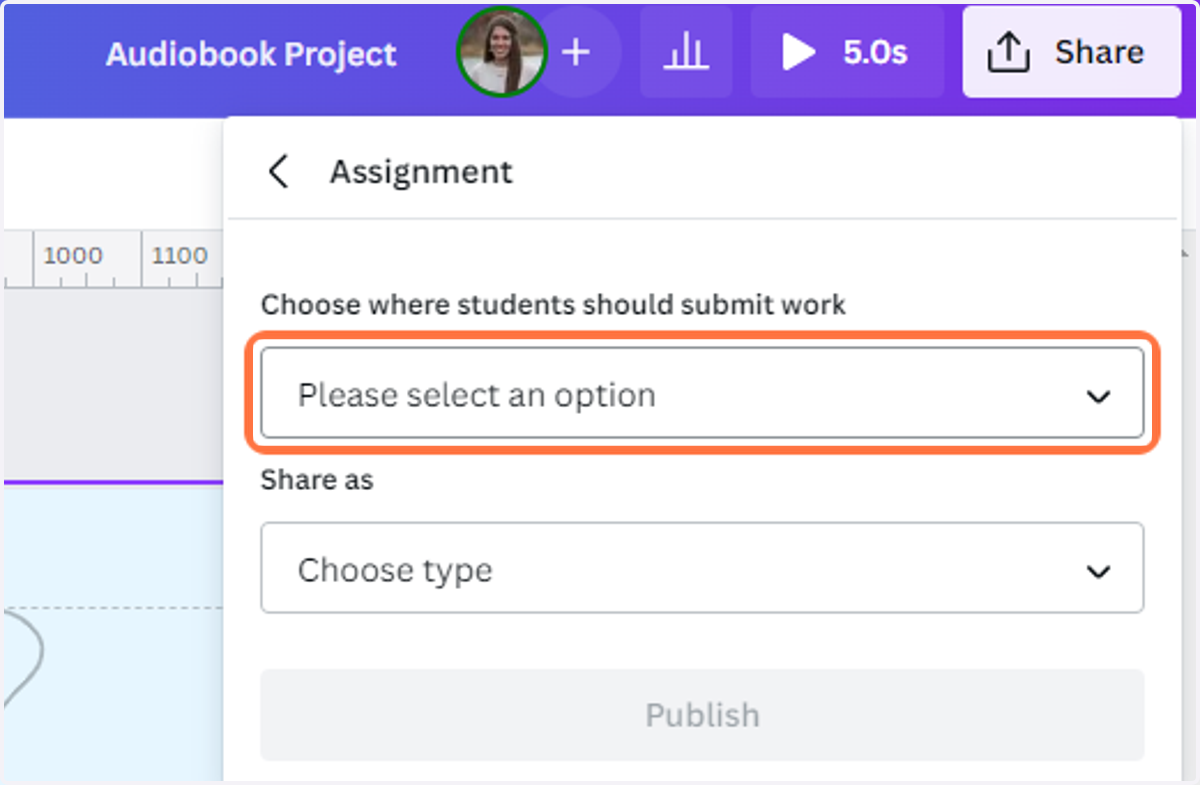Click on Please select an option and choose Google Classroom