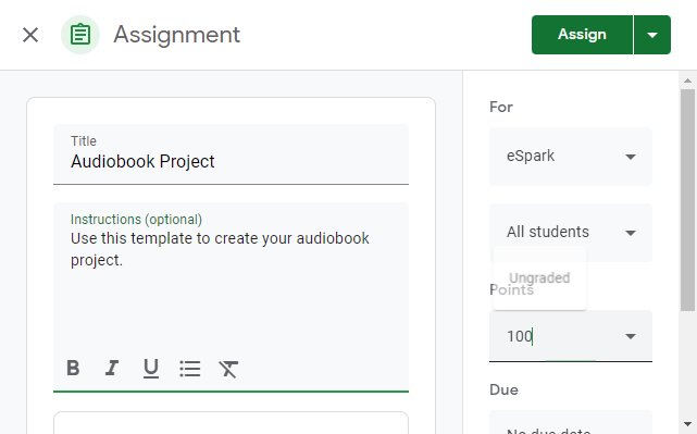 Optional: type in the number of points or select ungraded