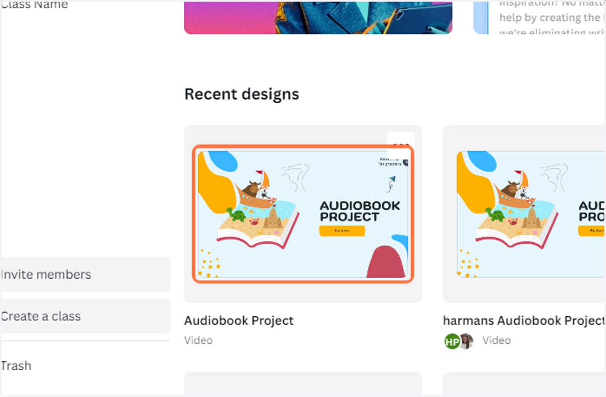 Click on the design you want to assign to students