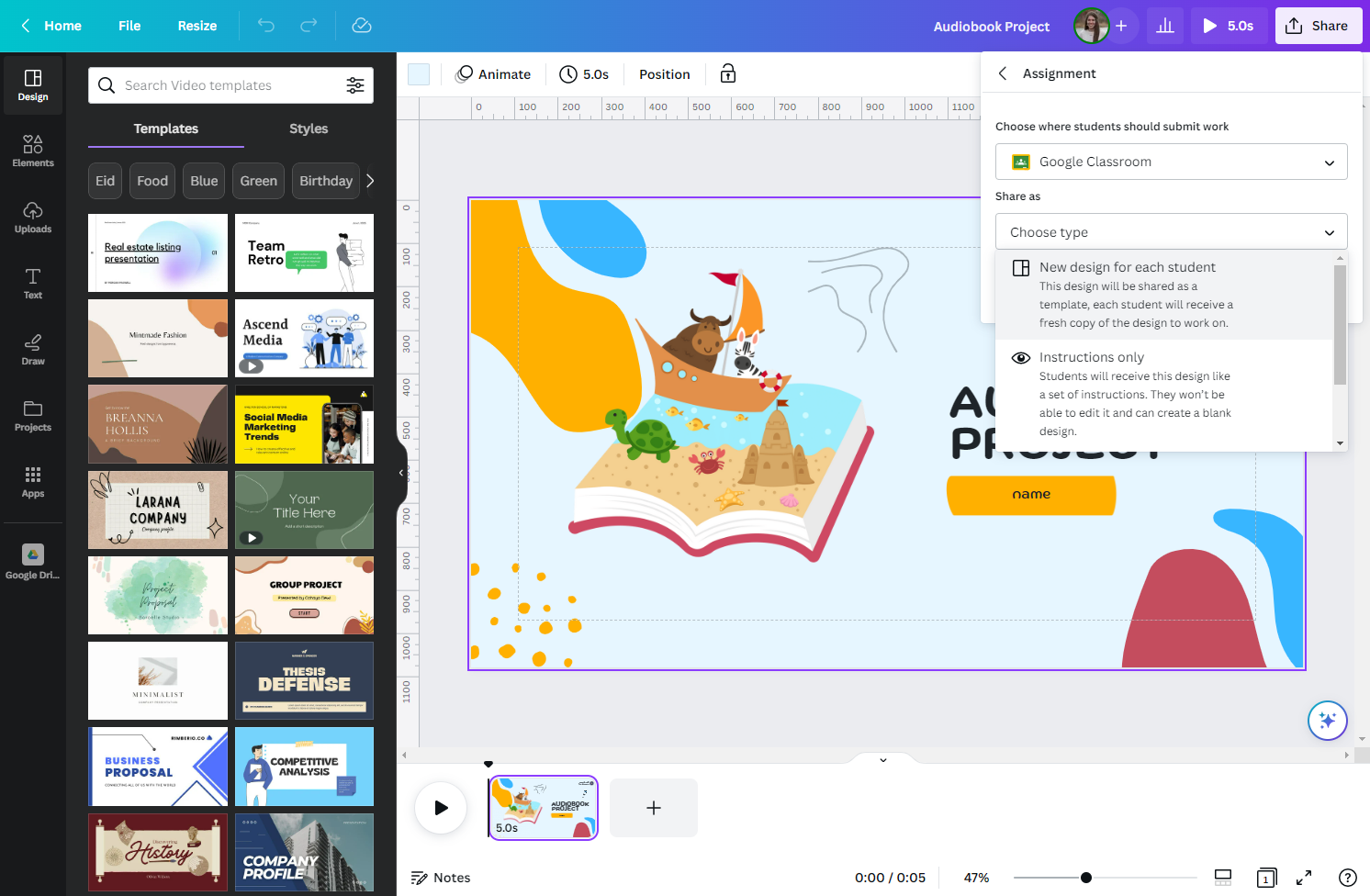 Click on New design for each student…