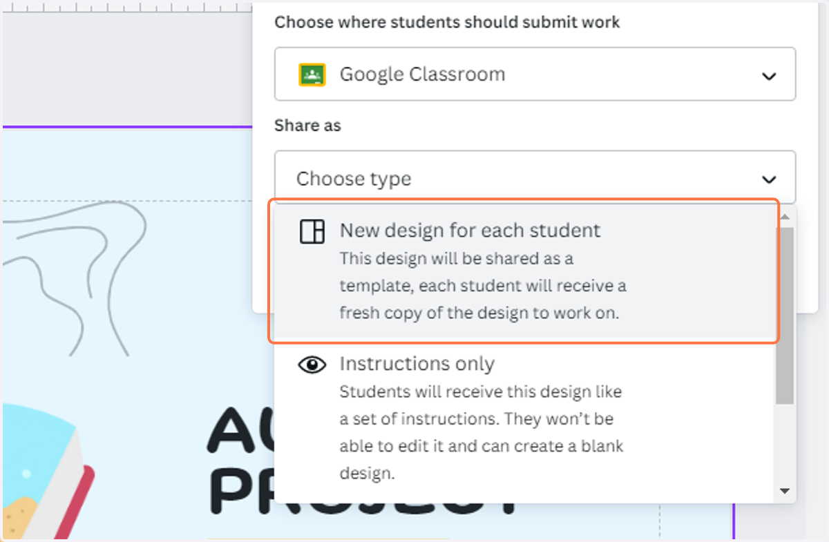 Click on New design for each student…