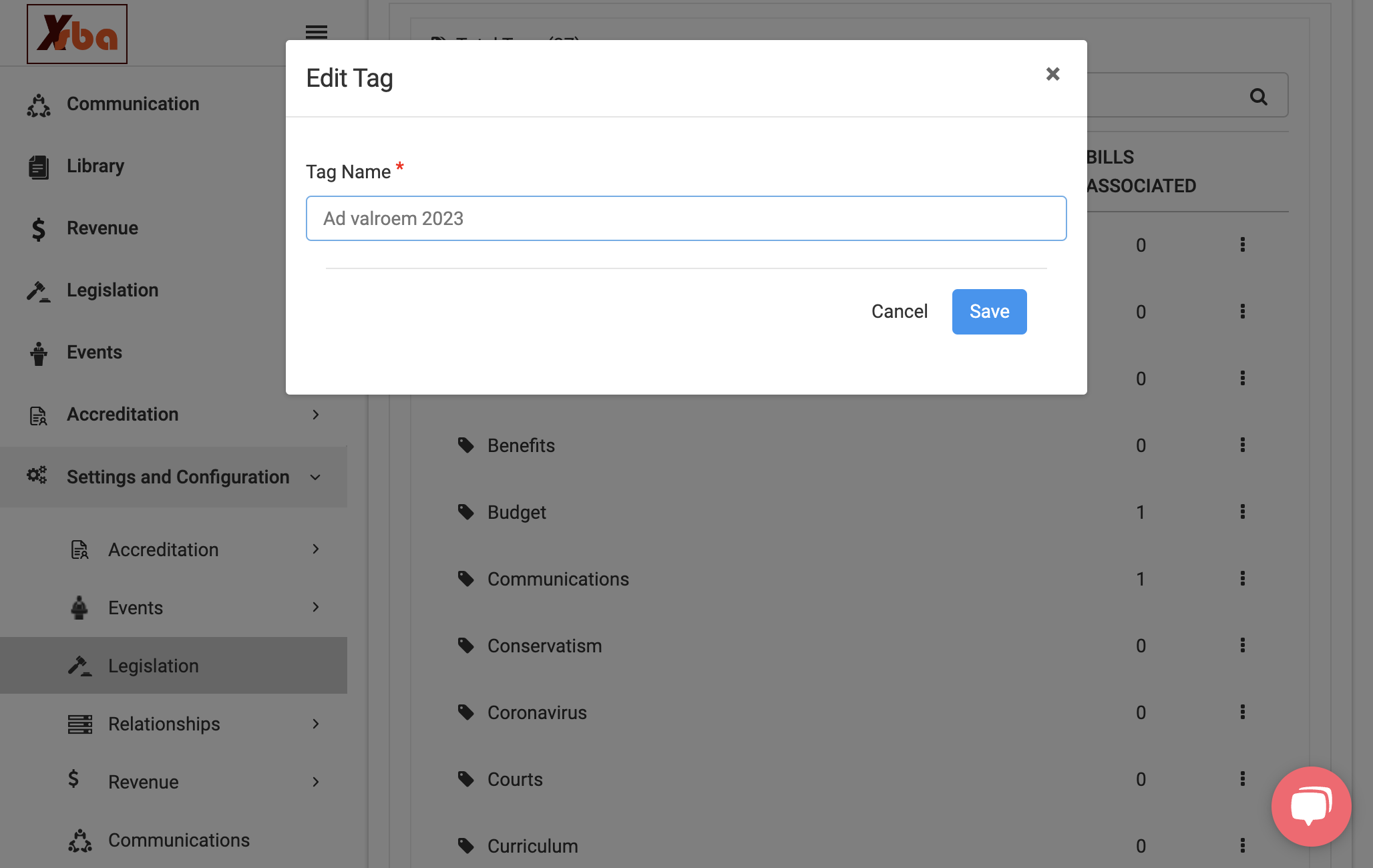 Type updated tag name in the text field