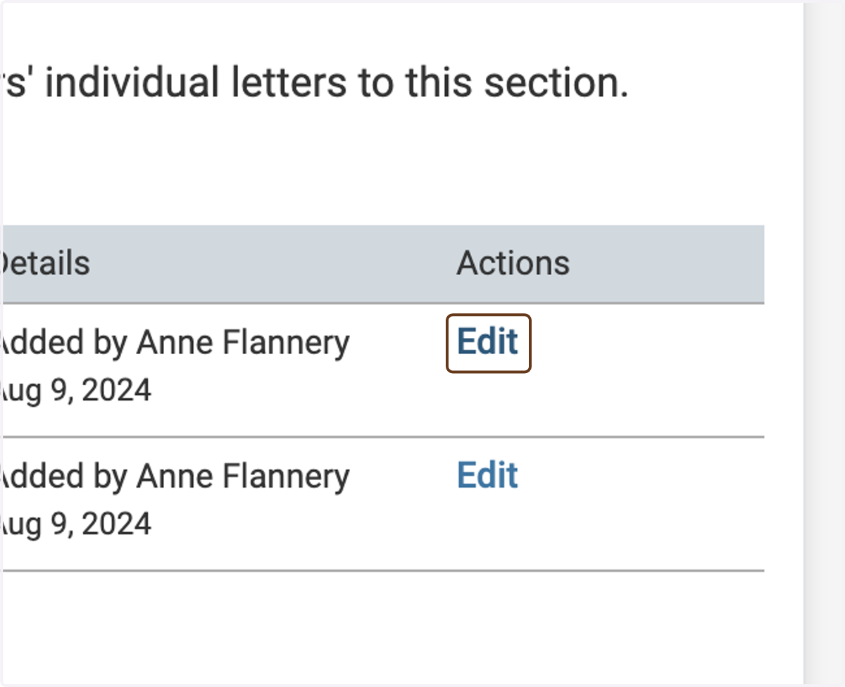 Click on Edit next to the letter for which you want to modify visibility