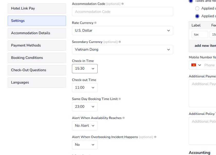 Check-in Time: Select time for the guests to check in at your accommodation