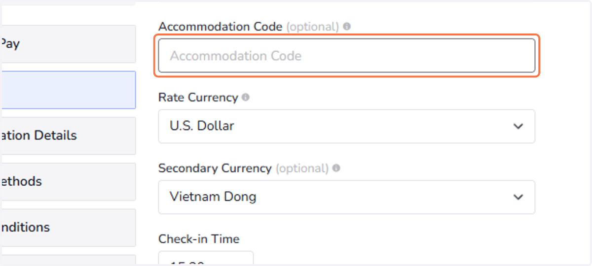Accommodation code: Accommodation Code (hotelcode) is used to connect to the PMS or OTA-API. Please contact us if you need to generate the code. The code is distinct for each hotel.