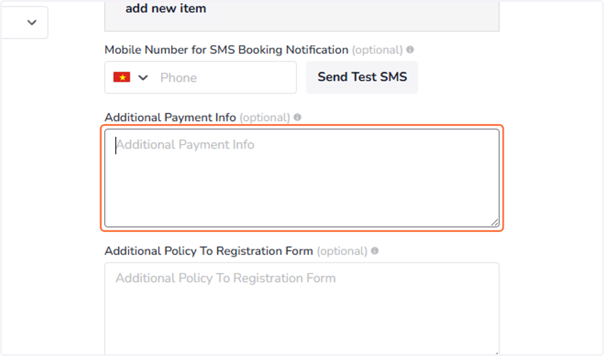 Additional Payment Info (optional): Voucher payment info allows to add the payment information text that will appear in both the Invoice voucher and the Registration Form.