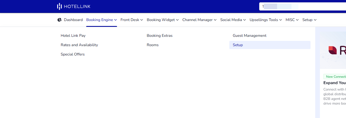 Click on Booking Engine