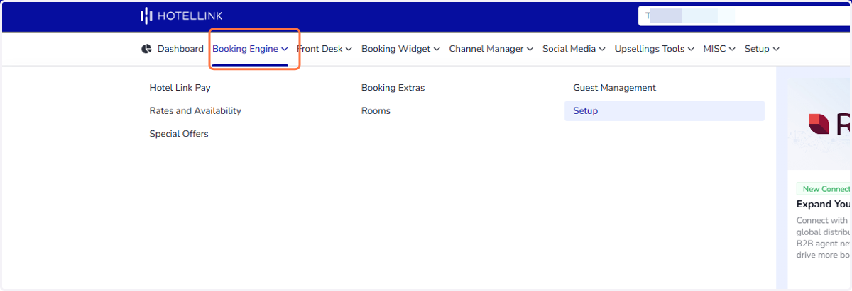 Click on Booking Engine