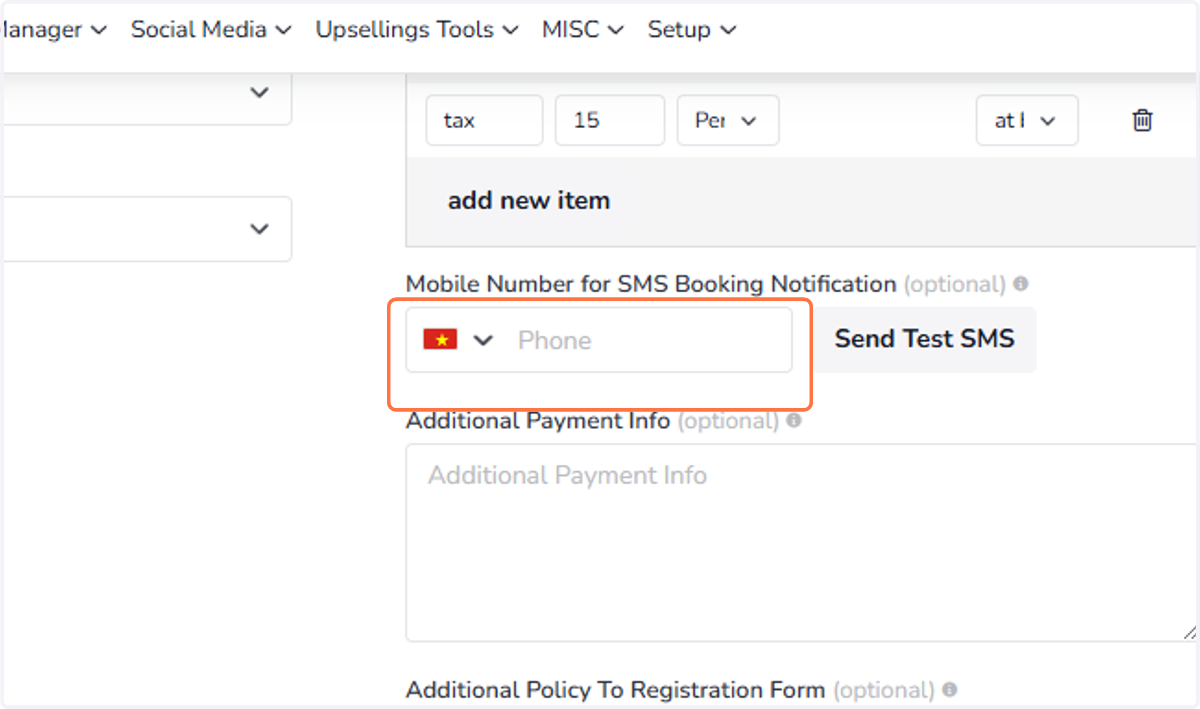 Mobile Number for SMS Booking Notification