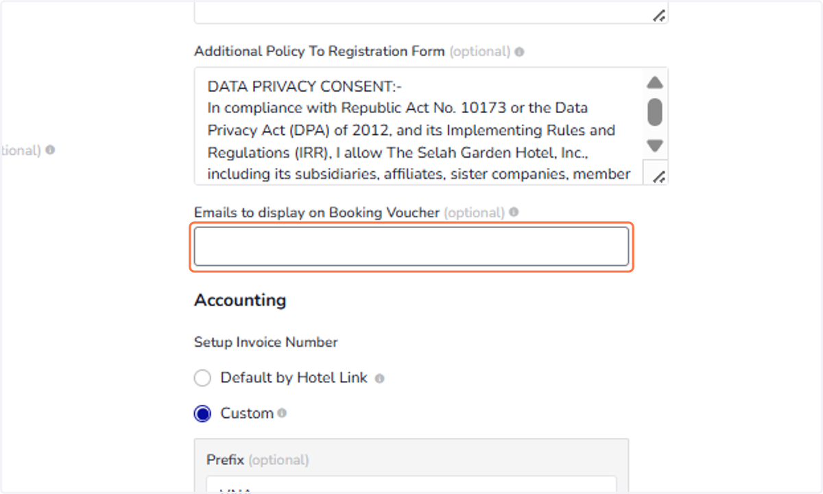 Emails to display on Booking Voucher (optional): To show different emails on the Booking Voucher (instead of the ones in Reservation Email), you can enter new email addresses in this new field. As a result, the system will use only these for displayi