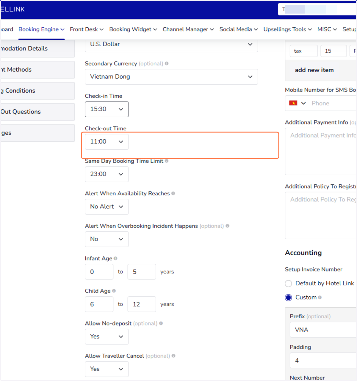 Check out time: Select time for the guests to check in at your accommodation
