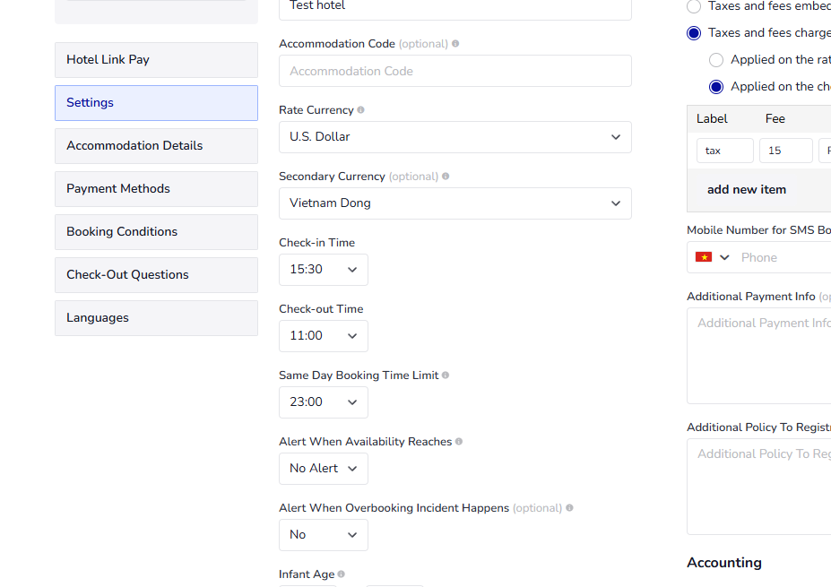 Secondary Currency (optional): The secondary currency is used for reference on the Booking Details page. The amount in the default currency is automatically converted to the secondary currency and will be displayed when the user downloads the booking