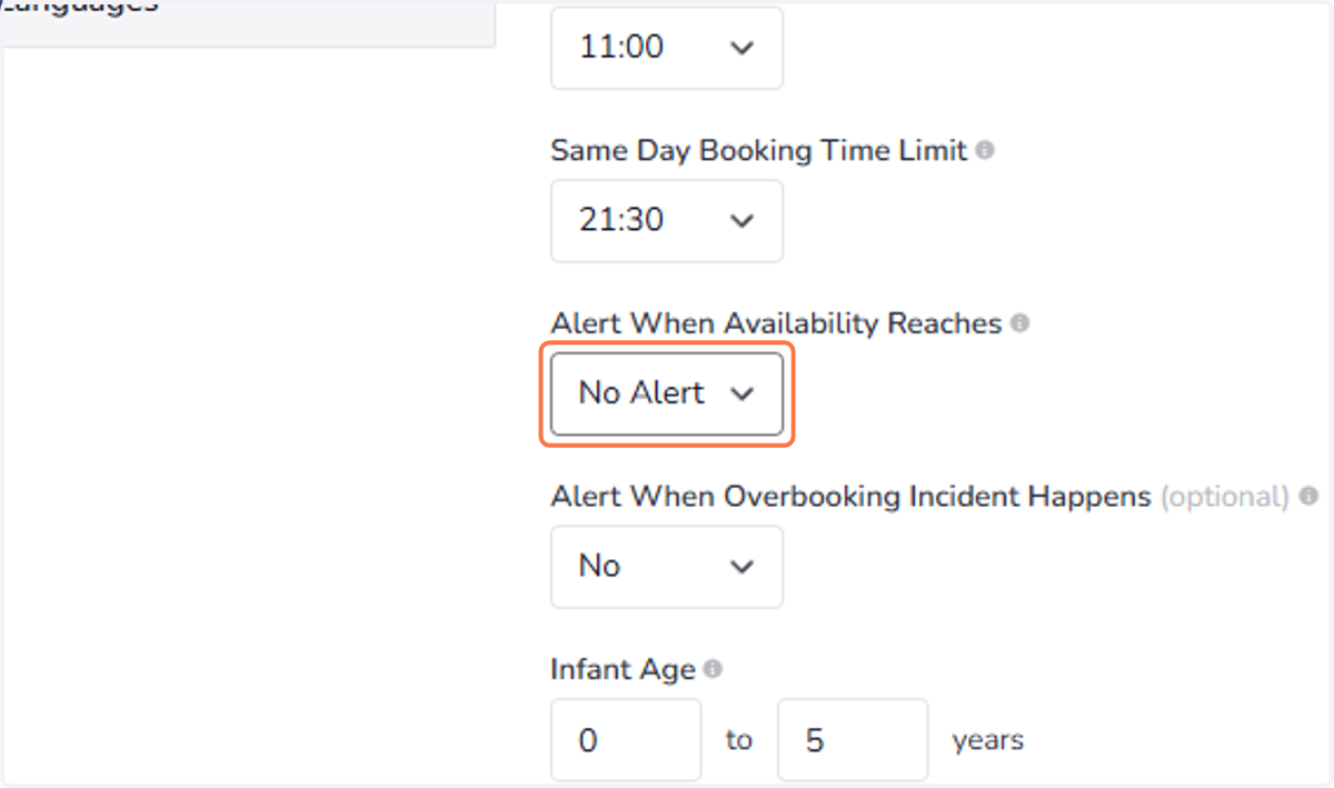 Alert When Availability Reaches: Activates an automated alert that is sent whenever the availability reaches the value set in the dropdown. If you do not want to receive alerts, select No Alert.