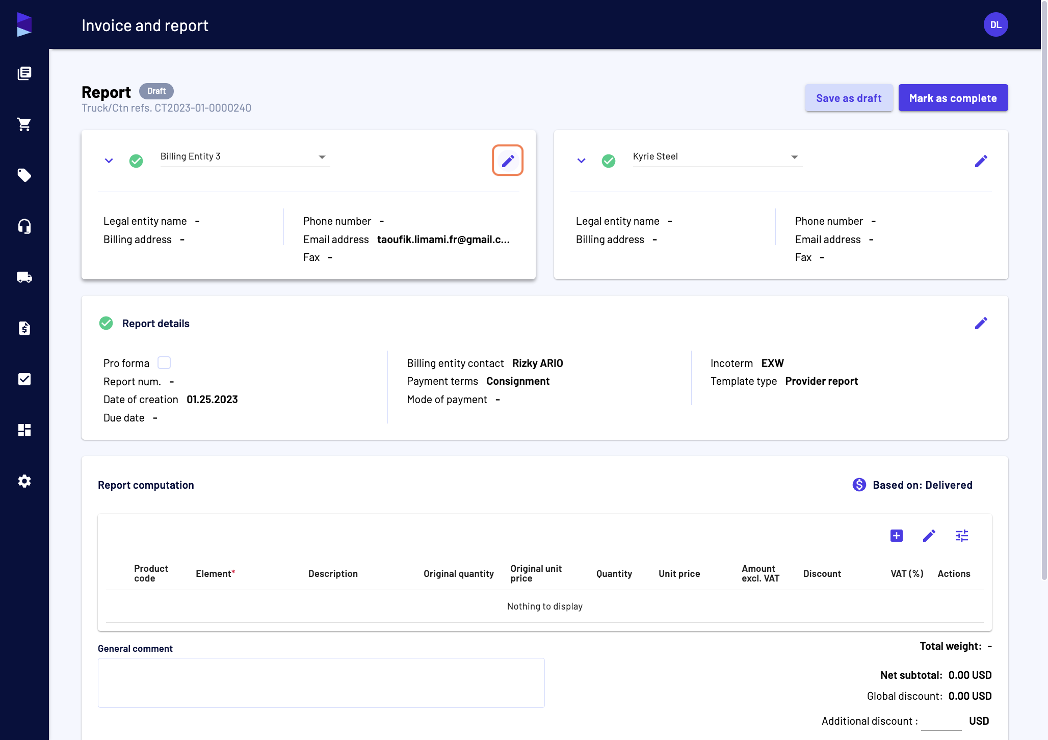 In the vendor payable generator, you can edit the billing entity details