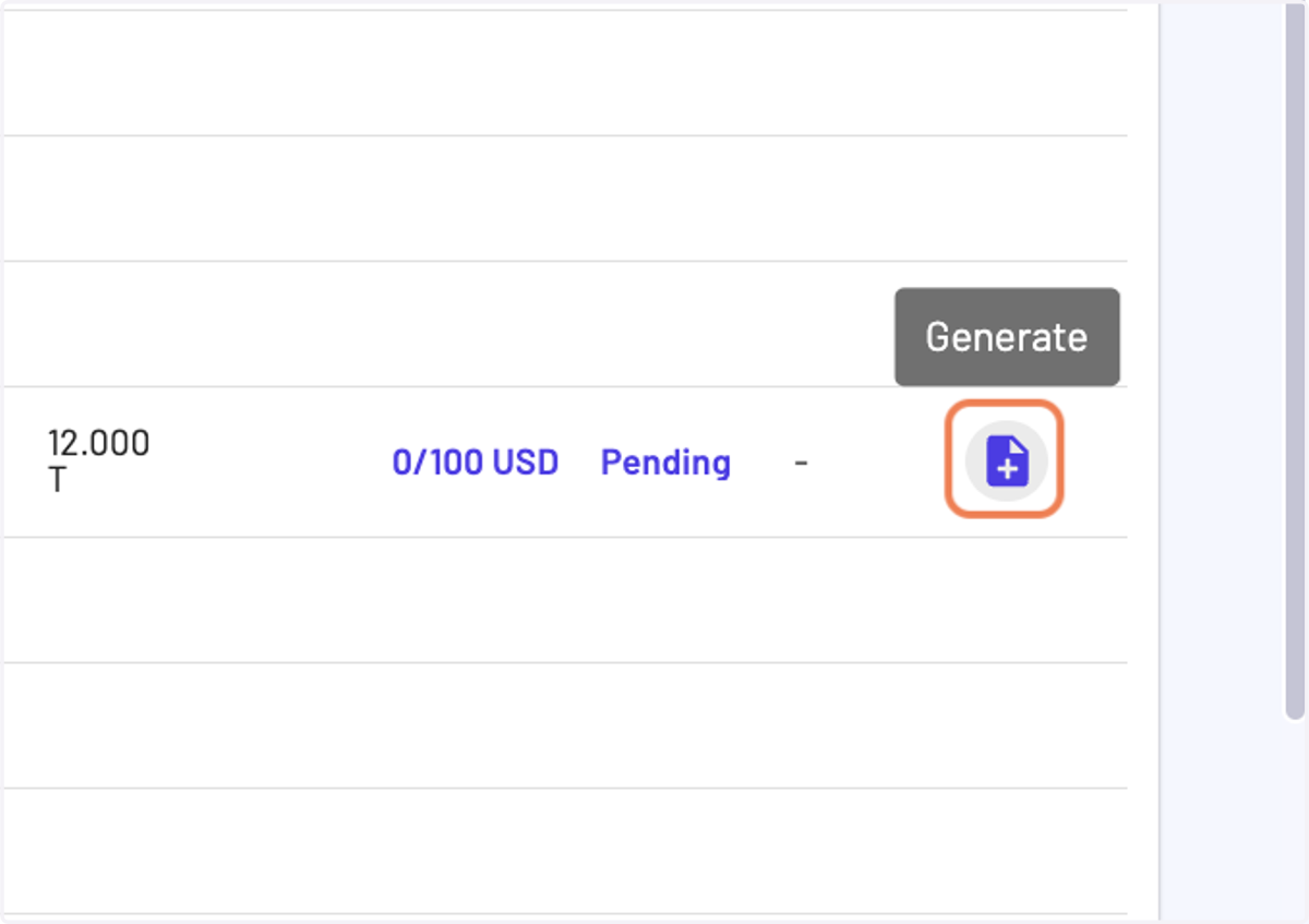 Once you have made your selection, you can either click at the end of a line on the "Generate" button or in the bulk action icons on the "Generate" button