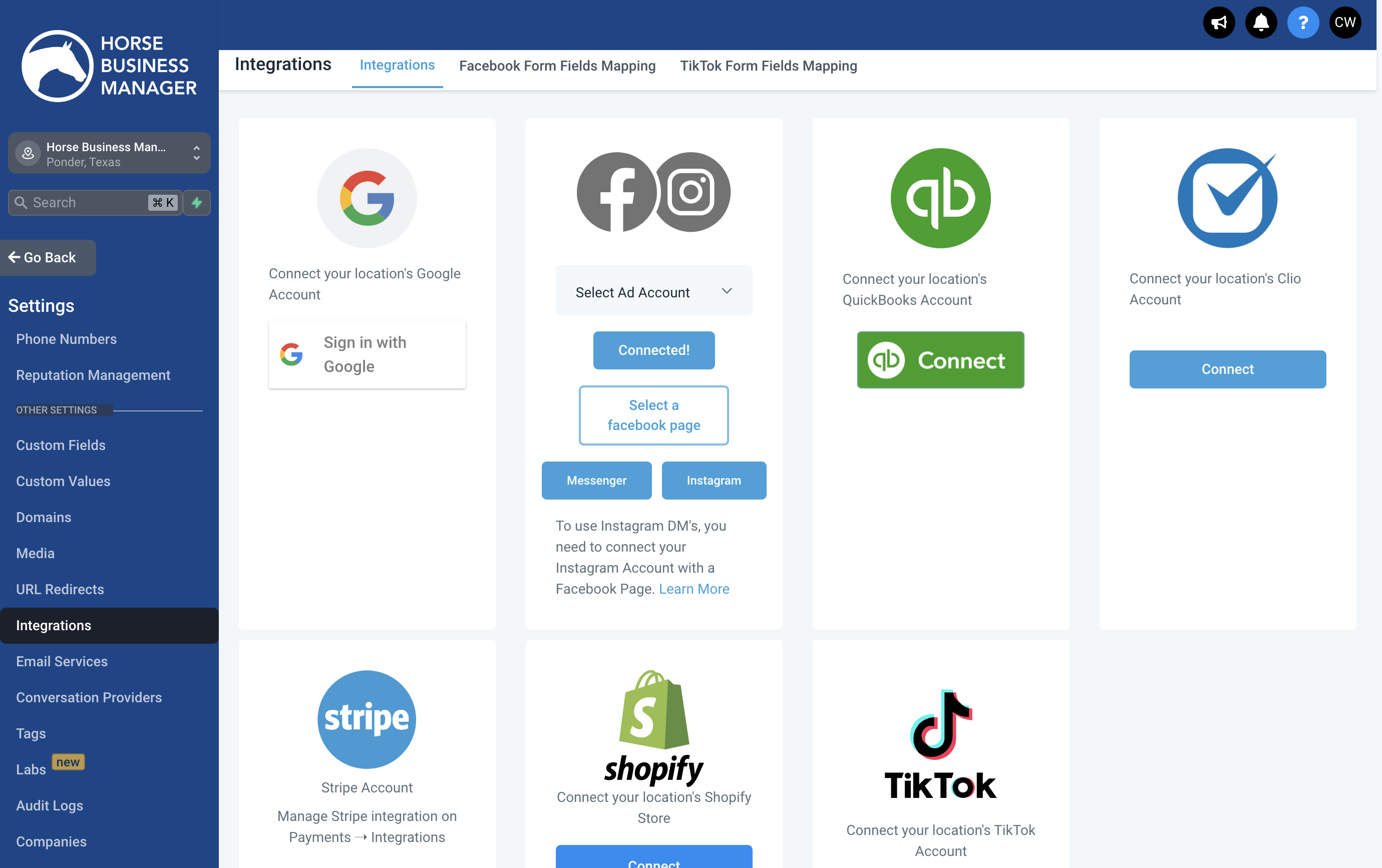 Locate the Quickbooks column and click Connect