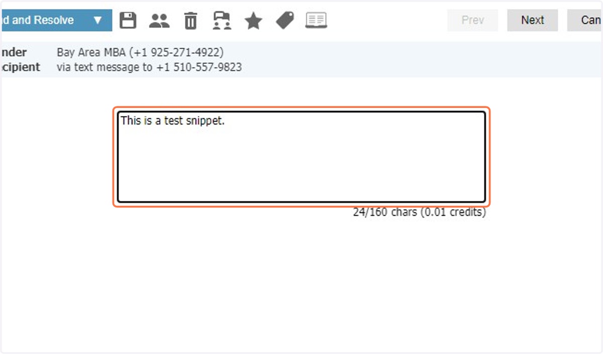 After selecting the Snippet will appear in the message box