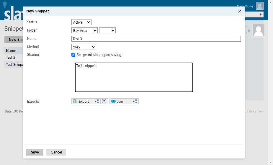 Add Snippet message