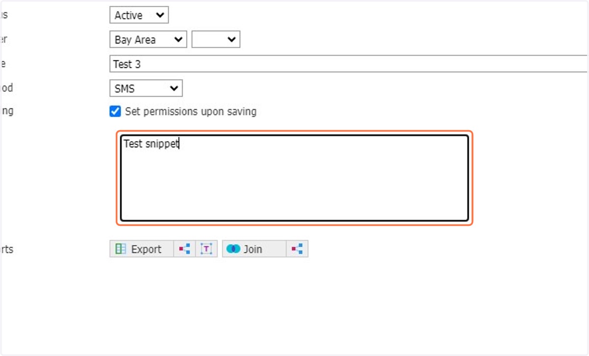Add Snippet message