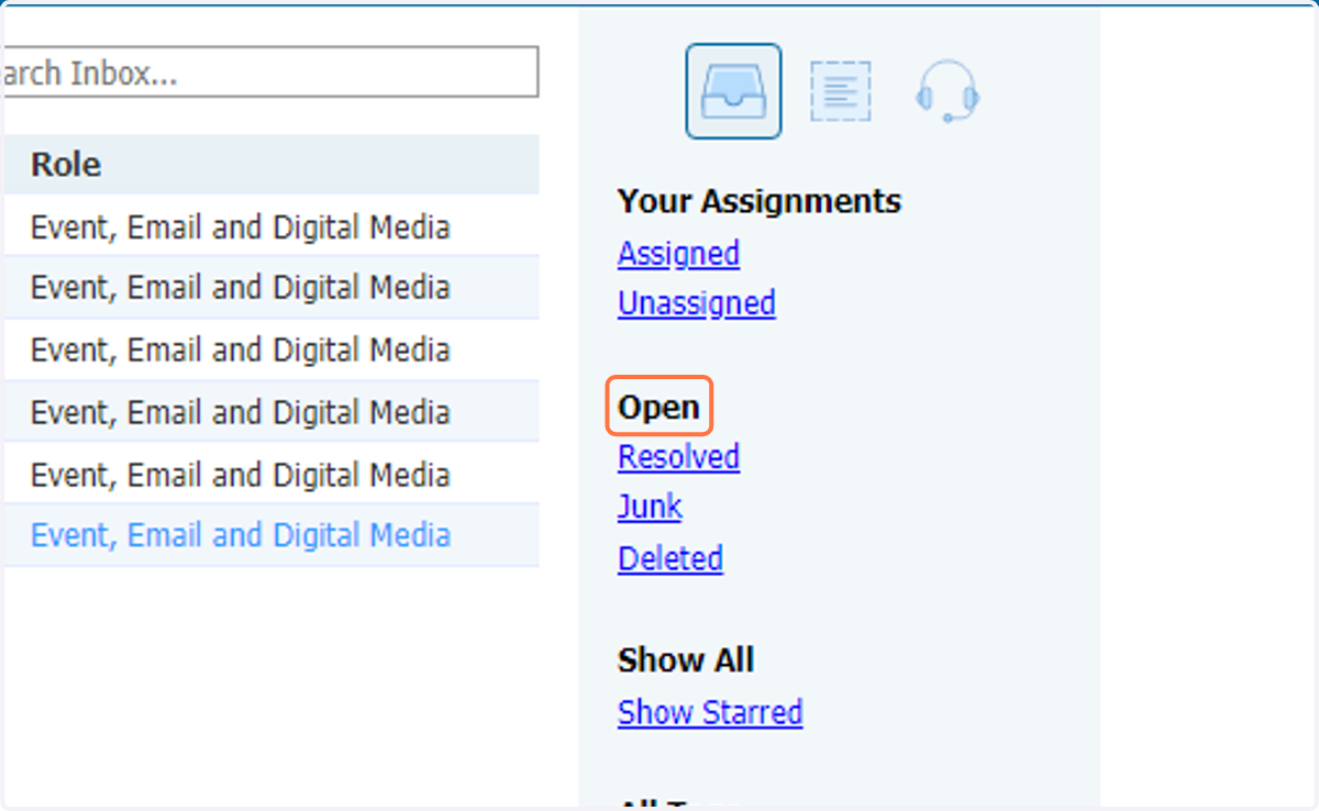 To view your open messages, select the Open Message folder