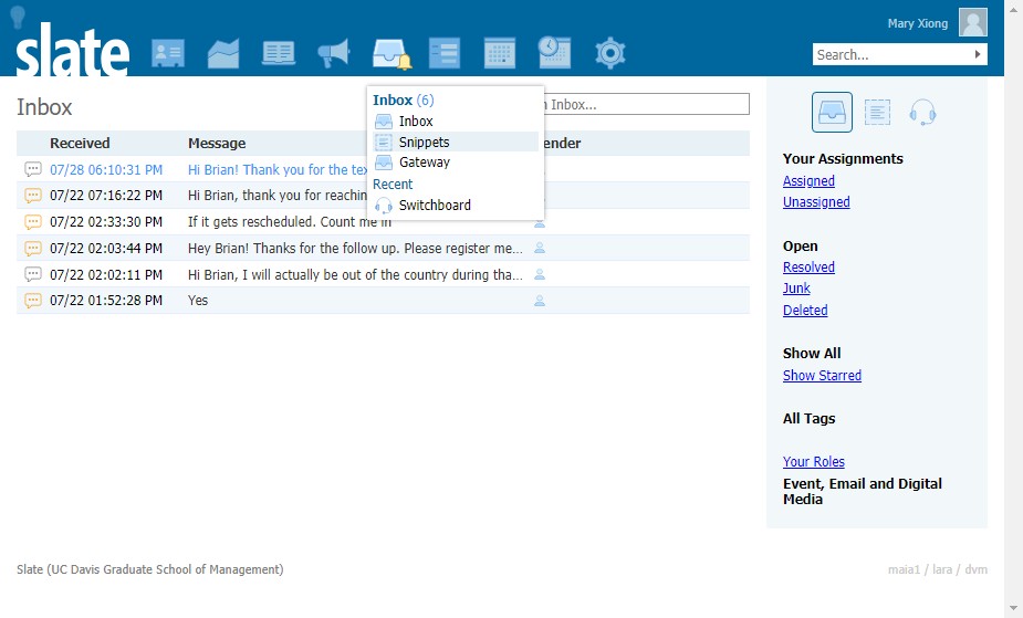 Navigate to Snippets from the Inbox module