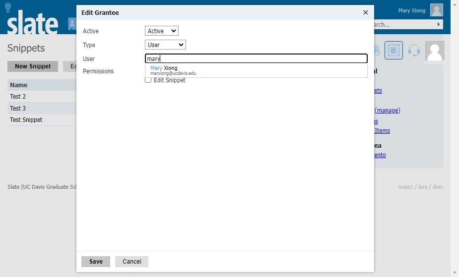 Search the user you want to share the Snippet with