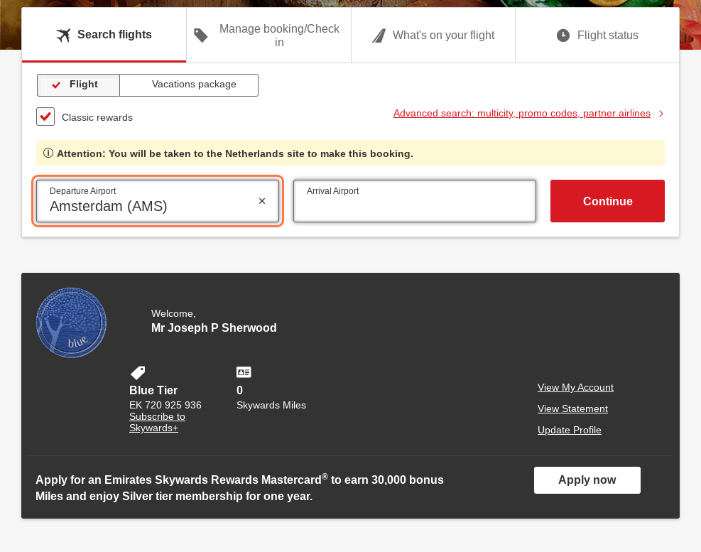 Click on Search flights