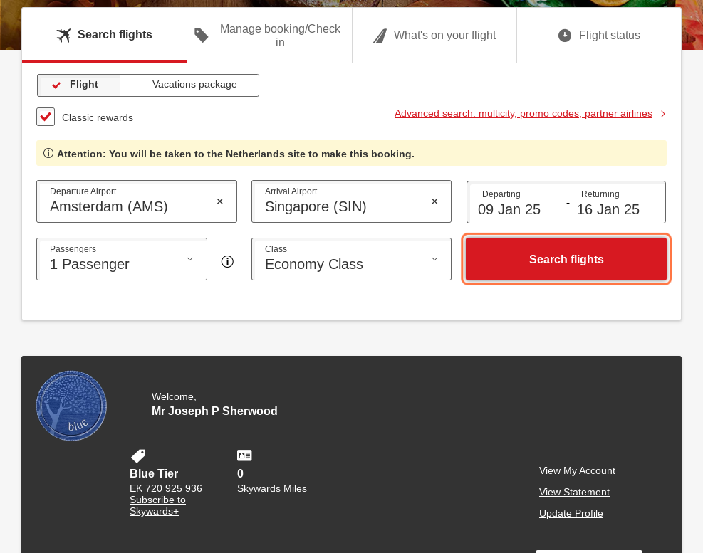 Click on Search flights
