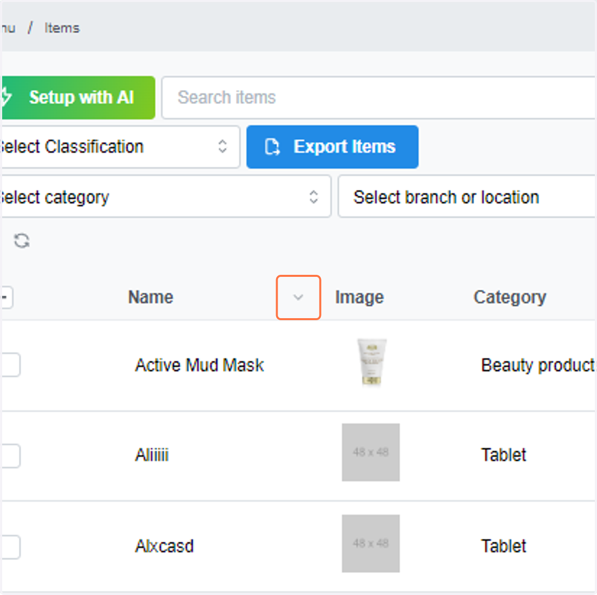 To arrange the names alphabetically, press the dropdown arrow.