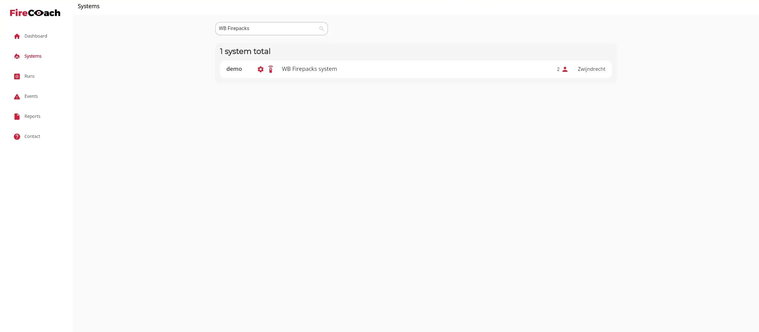 All matching results will show in the 'Systems total' component