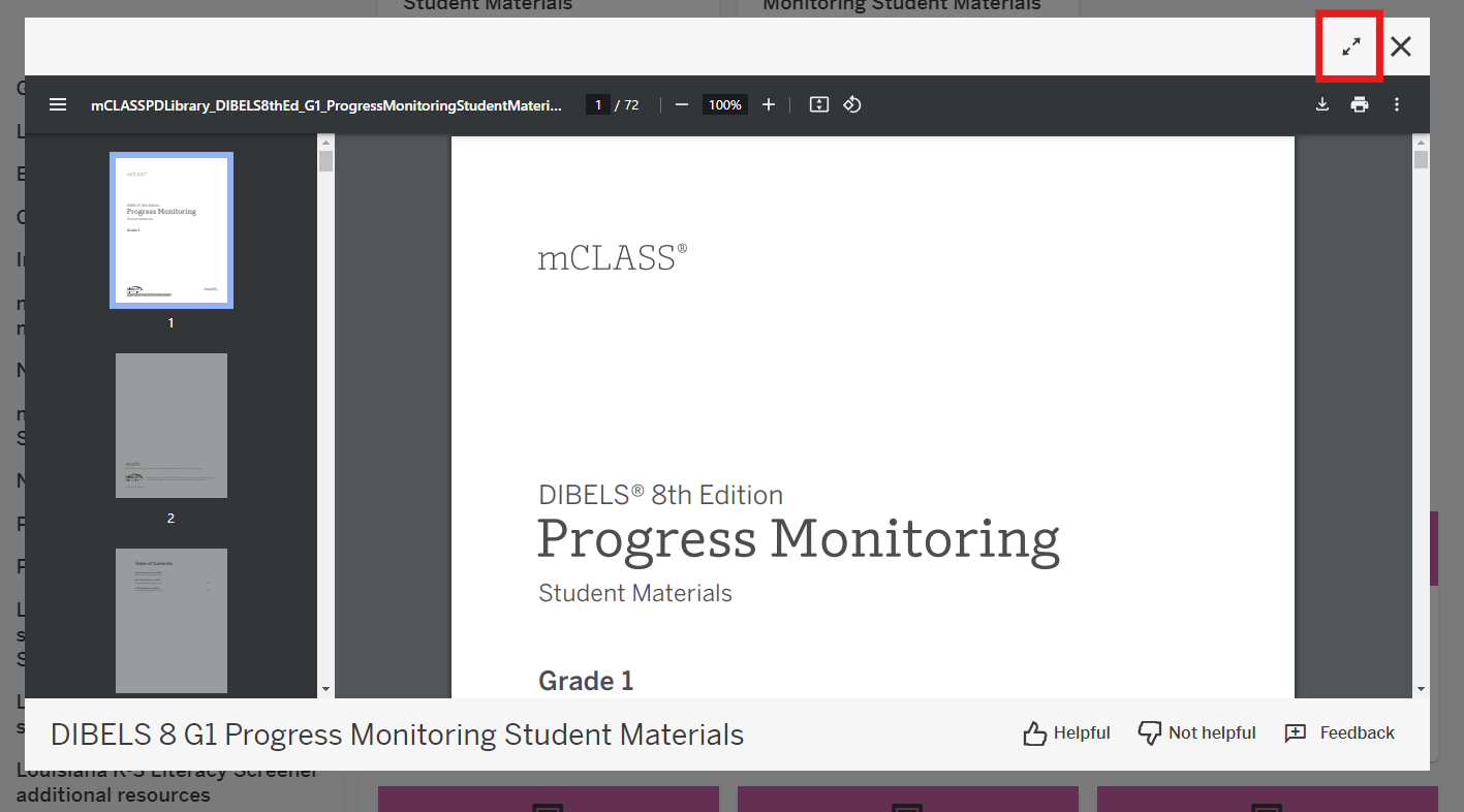 This will open a pop-up window. If you wish to make it larger, select the full screen option shown below.