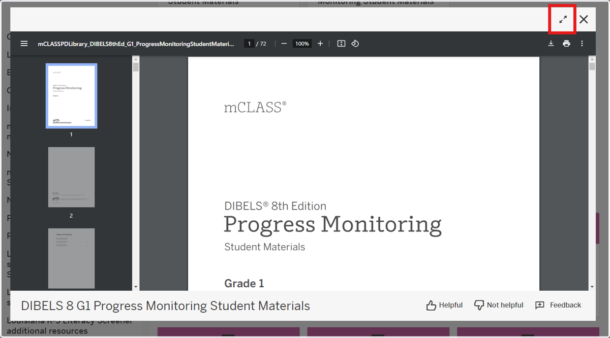 This will open a pop-up window. If you wish to make it larger, select the full screen option shown below.