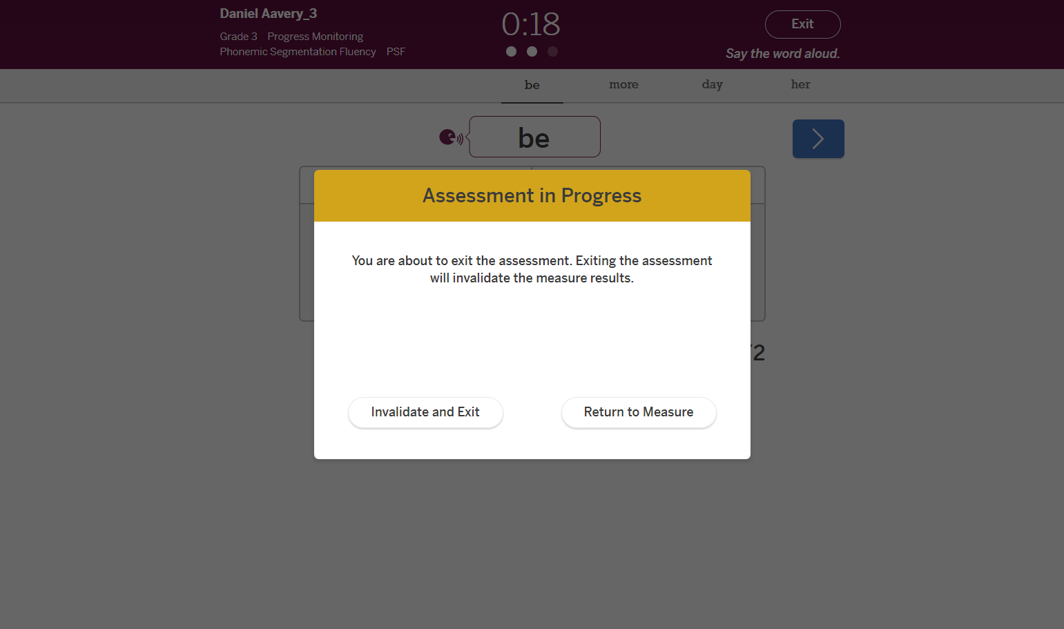 If you click exit before the time elapses, you will receive this notice.