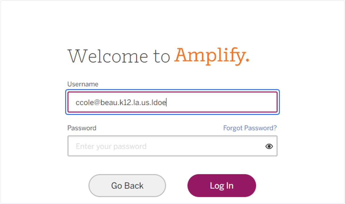 Your username is your email address followed by ".ldoe" Your password was set by you. If you do not remember your password, select "Forgot Password" and follow the prompts to reset it.
