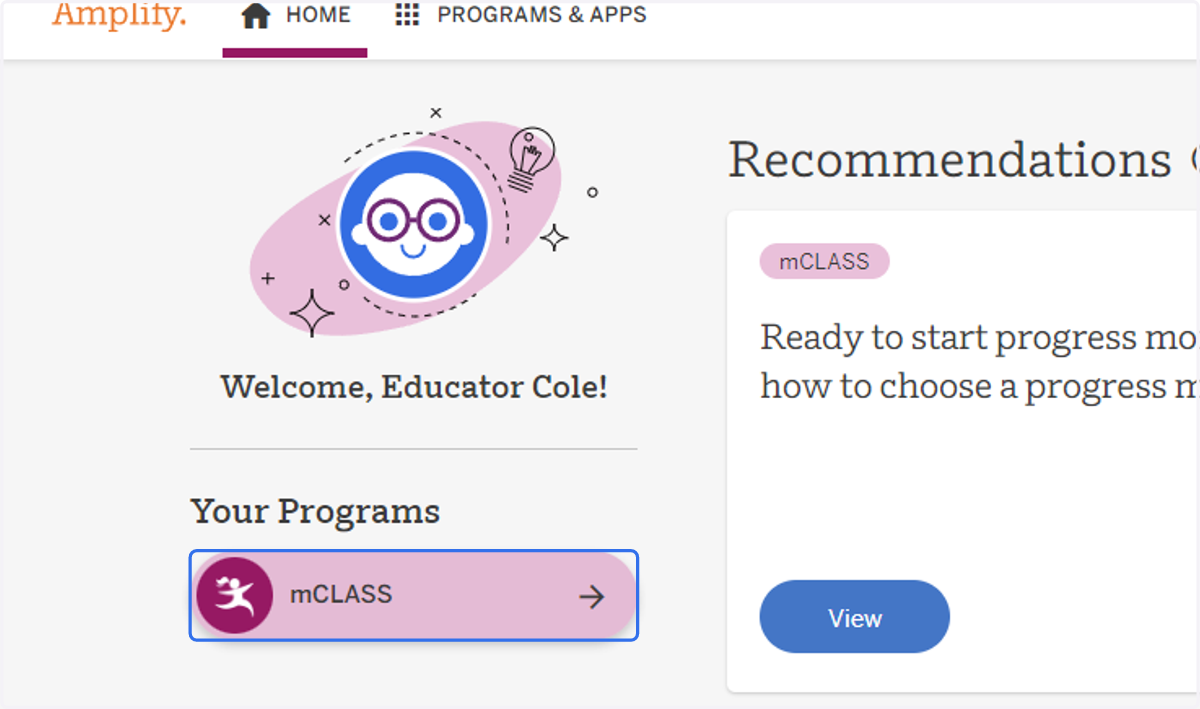 Click on mClass. If you do not see this option, select the "PROGRAMS & APPS" and select mClass.