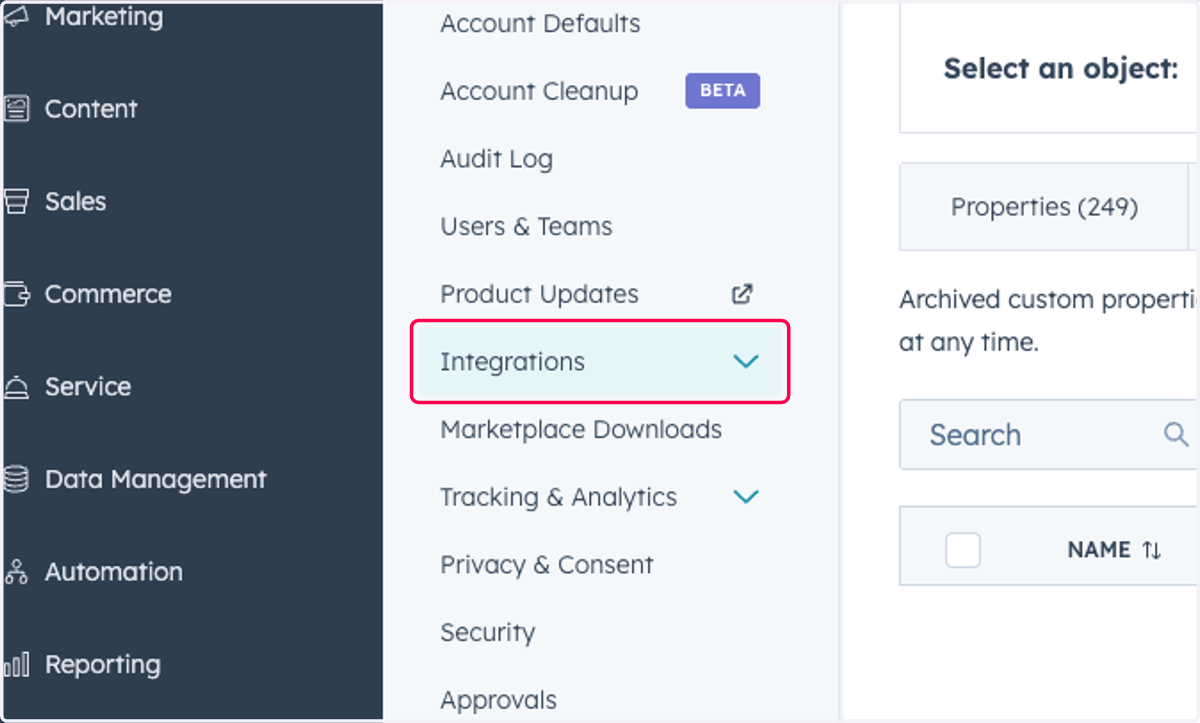 Click on Integrations