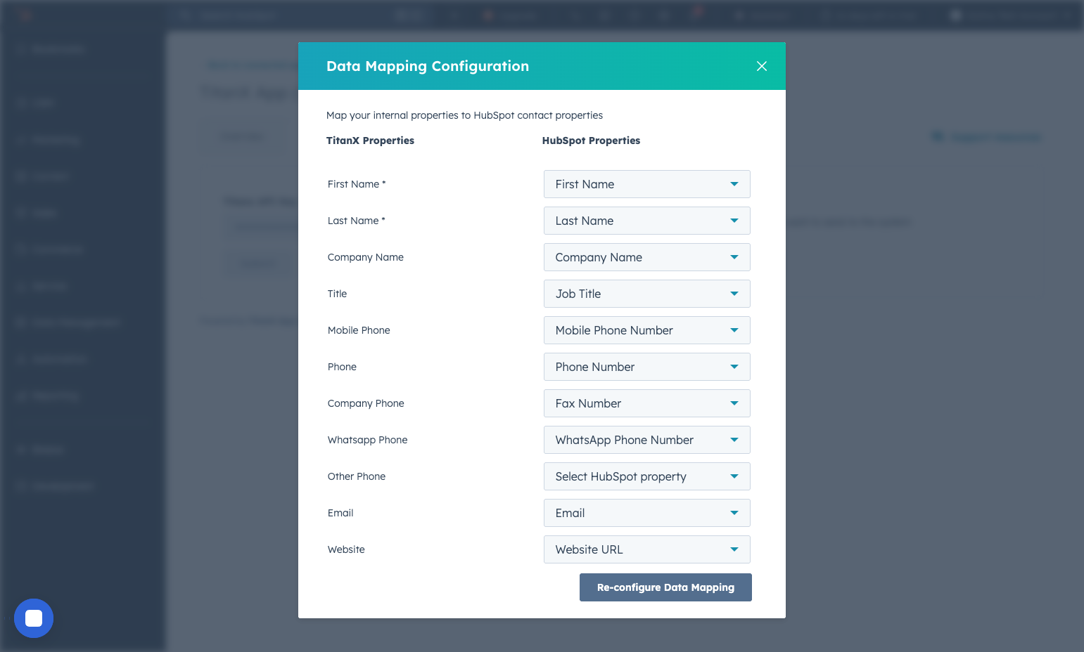 Click on Re-configure Data Mapping
