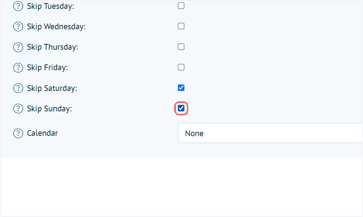 Specify days to skip