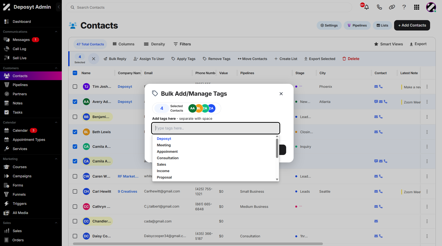 Step 7: Click on the Type Tags Here section to open the dropdown menu.