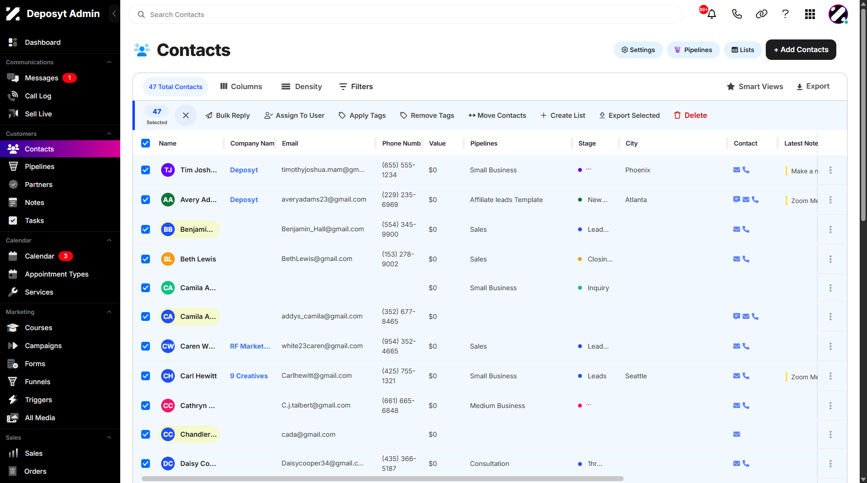 Step 3: You can select all contacts at once by clicking the Select All checkbox.