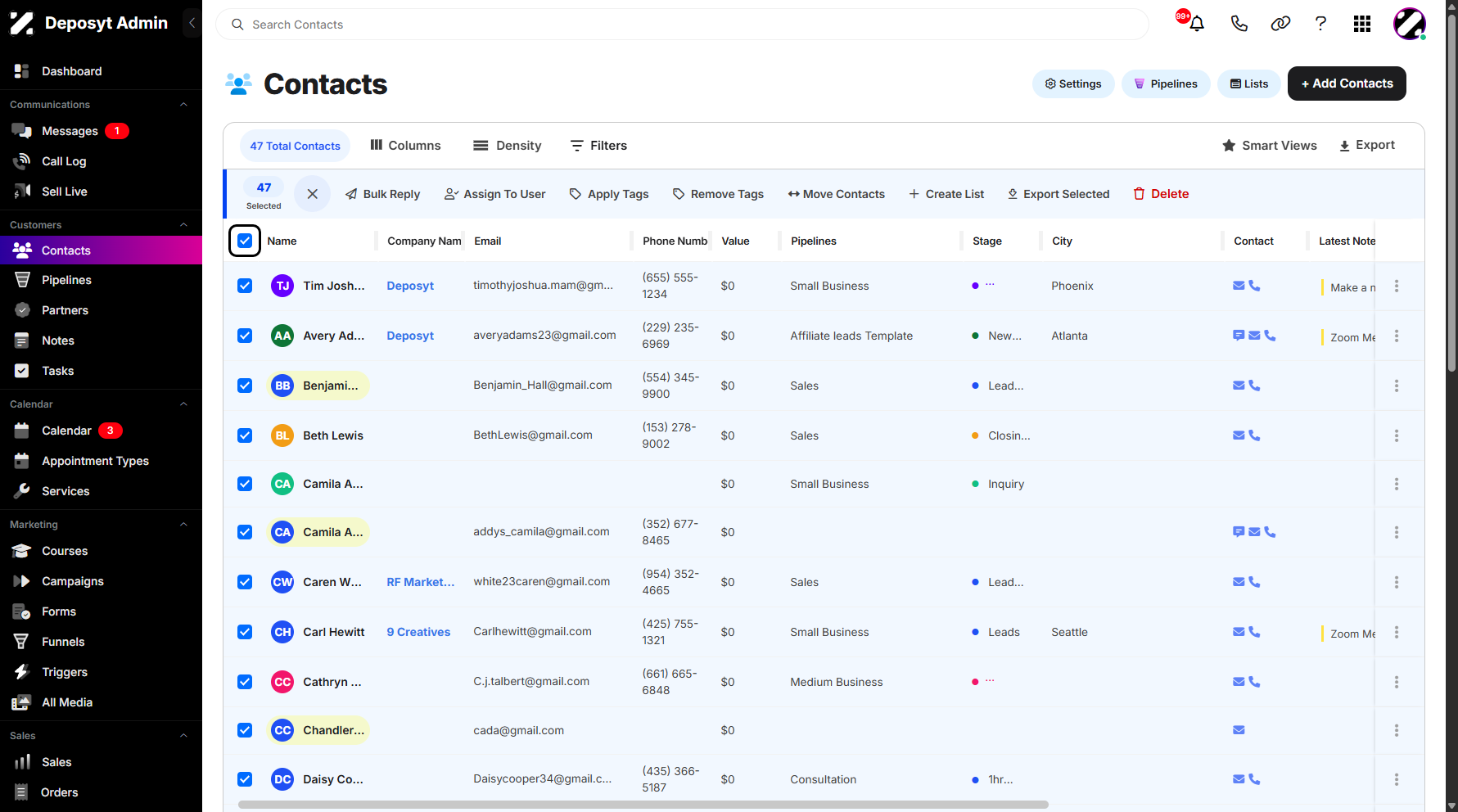 Step 3: You can select all contacts at once by clicking the Select All checkbox.