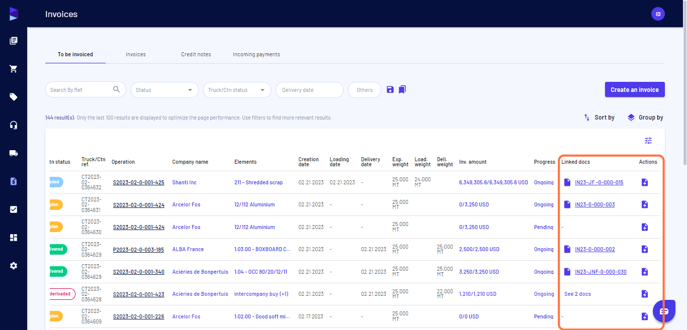 In "To be invoiced" tab, you can view and generate invoices