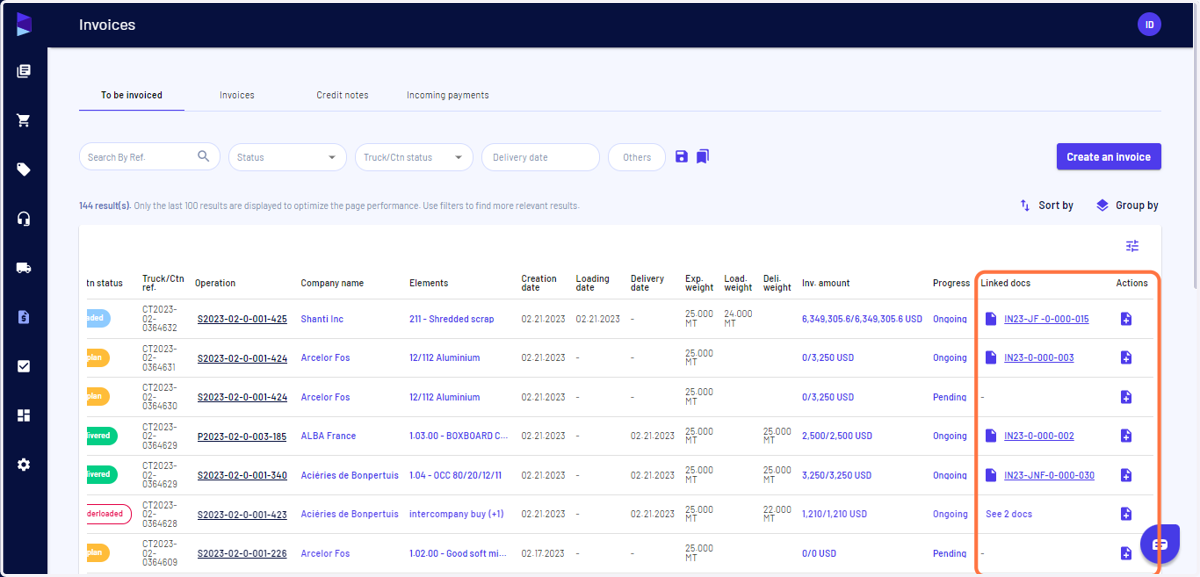 In "To be invoiced" tab, you can view and generate invoices