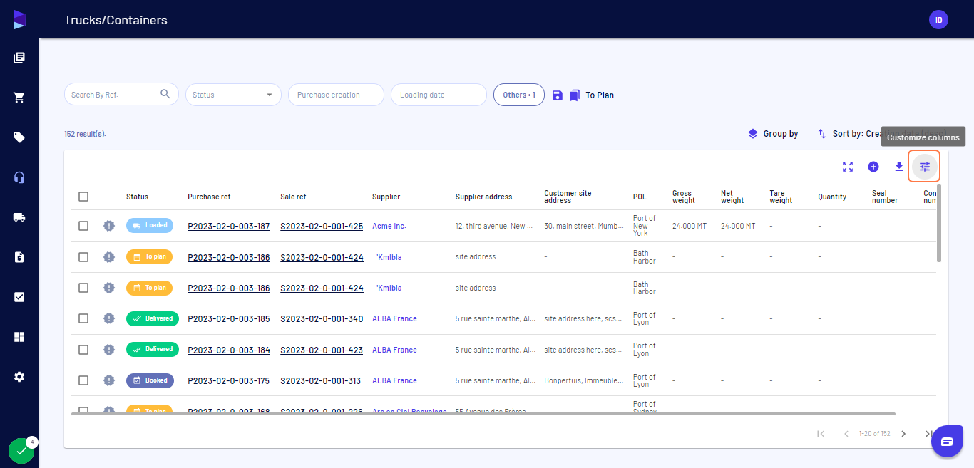 Click on the "Customize column"