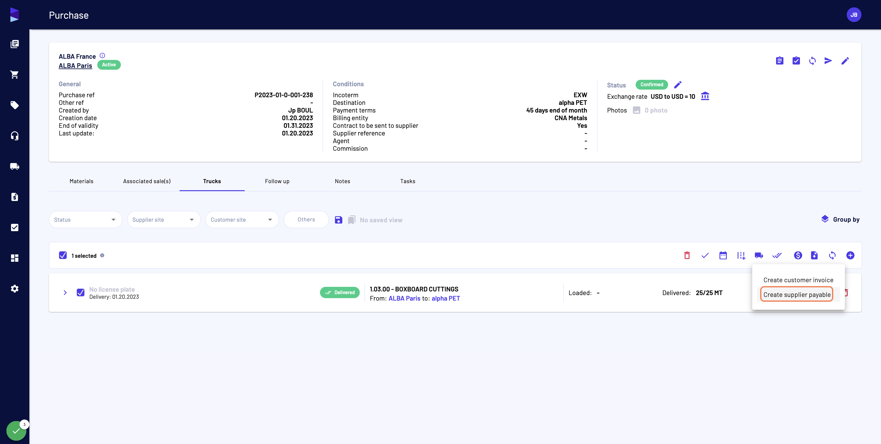 And then click on "Create supplier payable"